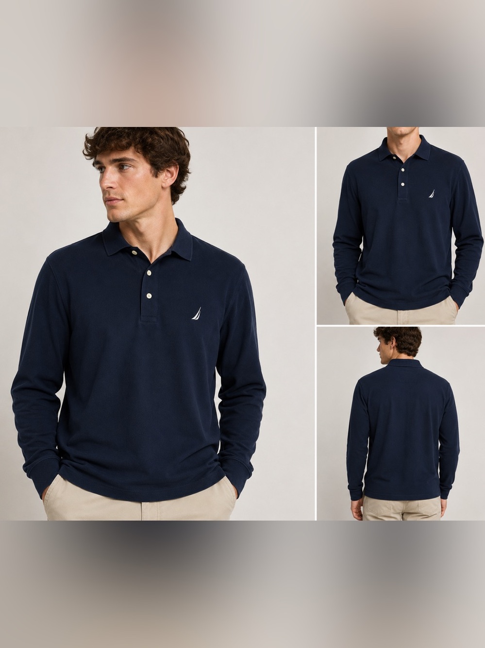 Nautica Long Sleeve Polo Shirt Men’s XL Navy Classic Fit 100% Cotton